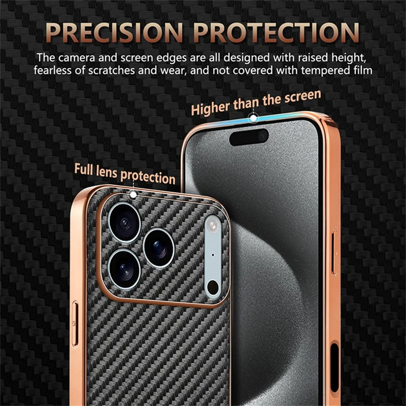 AZNS Étui pour iPhone 17 Pro Texture en fibre de carbone électroplaquée PU + TPU - Noir
