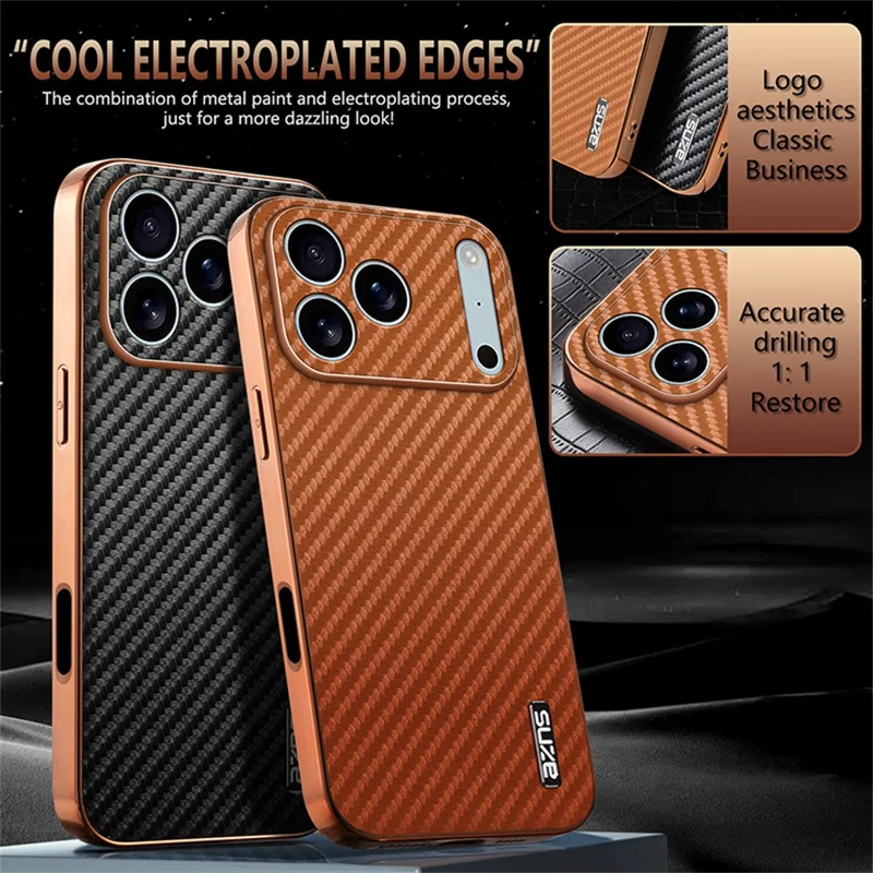 AZNS Étui pour iPhone 17 Pro Texture en fibre de carbone électroplaquée PU + TPU - Noir