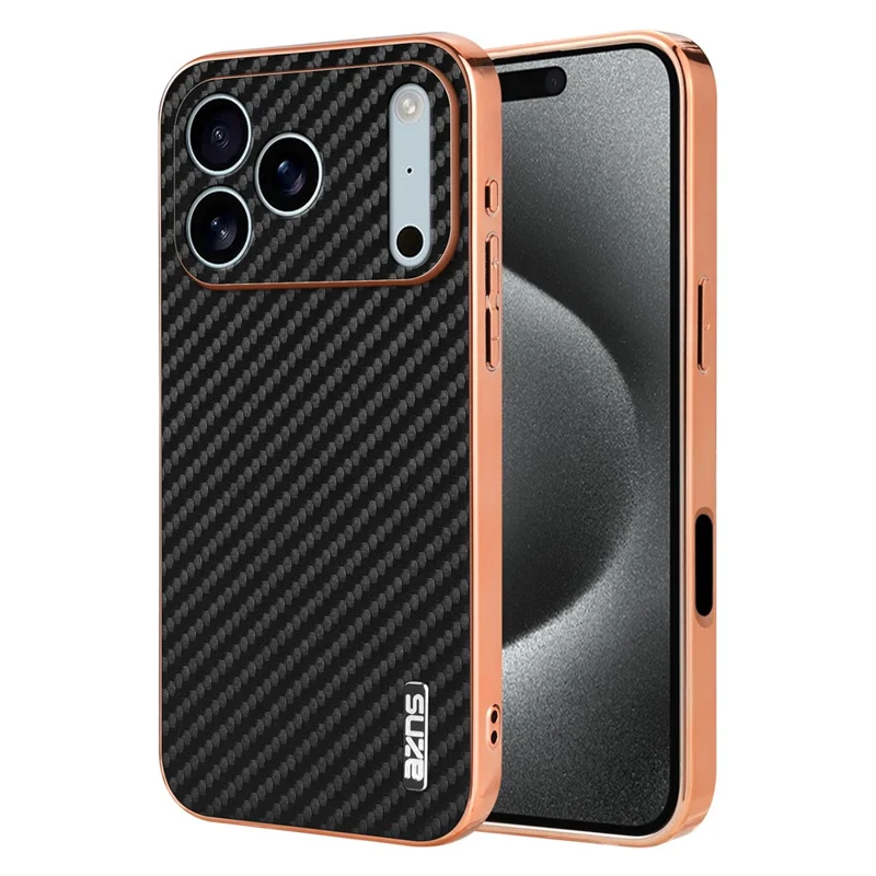 AZNS Funda de Carbono Electropulida para iPhone 17 Pro Max - Cubierta de Teléfono PU + TPU - Negro