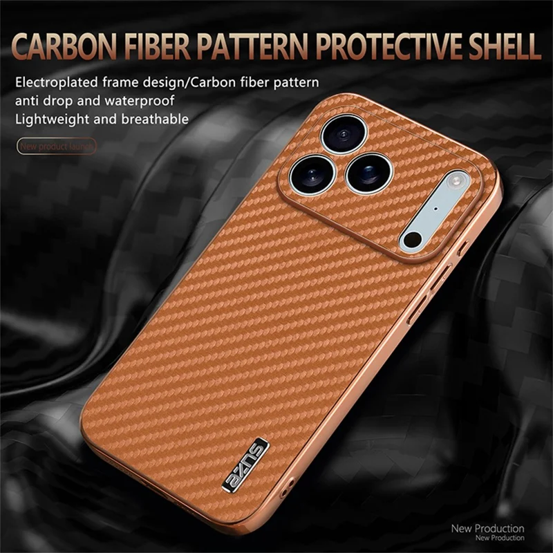 AZNS Funda de Carbono Electropulida para iPhone 17 Pro Max - Cubierta de Teléfono PU + TPU - Negro