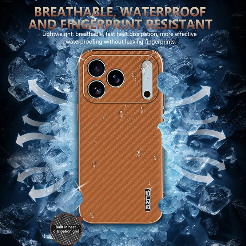 AZNS Funda de Carbono Electropulida para iPhone 17 Pro Max - Cubierta de Teléfono PU + TPU - Negro
