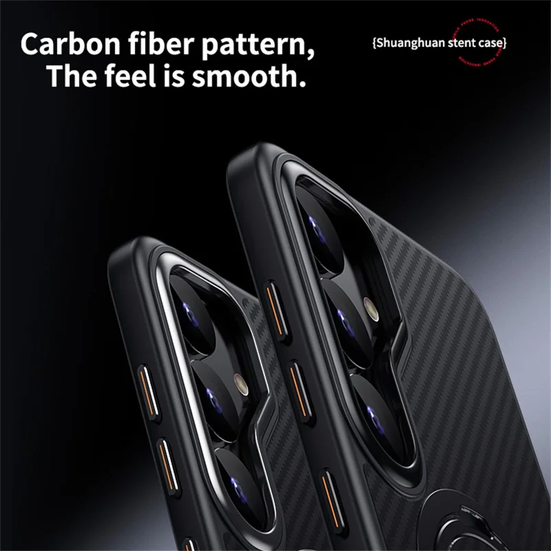 For Samsung Galaxy S24+ Case Compatible with MagSafe PC + TPU Phone Cover Ring Holder Carbon Fiber Texture - Black  /  Silver
