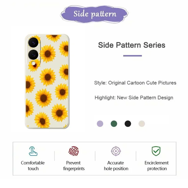 Étui pour Samsung Galaxy S25 Edge Motif de Tournesols Impression sur Bord Droit Couverture Arrière TPU pour Téléphone - Beige