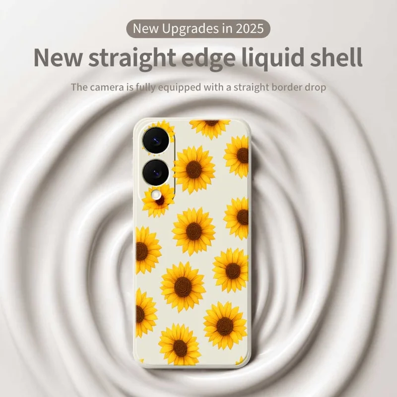 Étui pour Samsung Galaxy S25 Edge Motif de Tournesols Impression sur Bord Droit Couverture Arrière TPU pour Téléphone - Beige