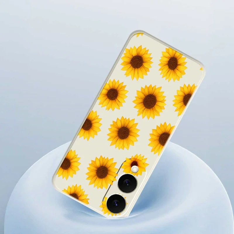 Étui pour Samsung Galaxy S25 Edge Motif de Tournesols Impression sur Bord Droit Couverture Arrière TPU pour Téléphone - Beige