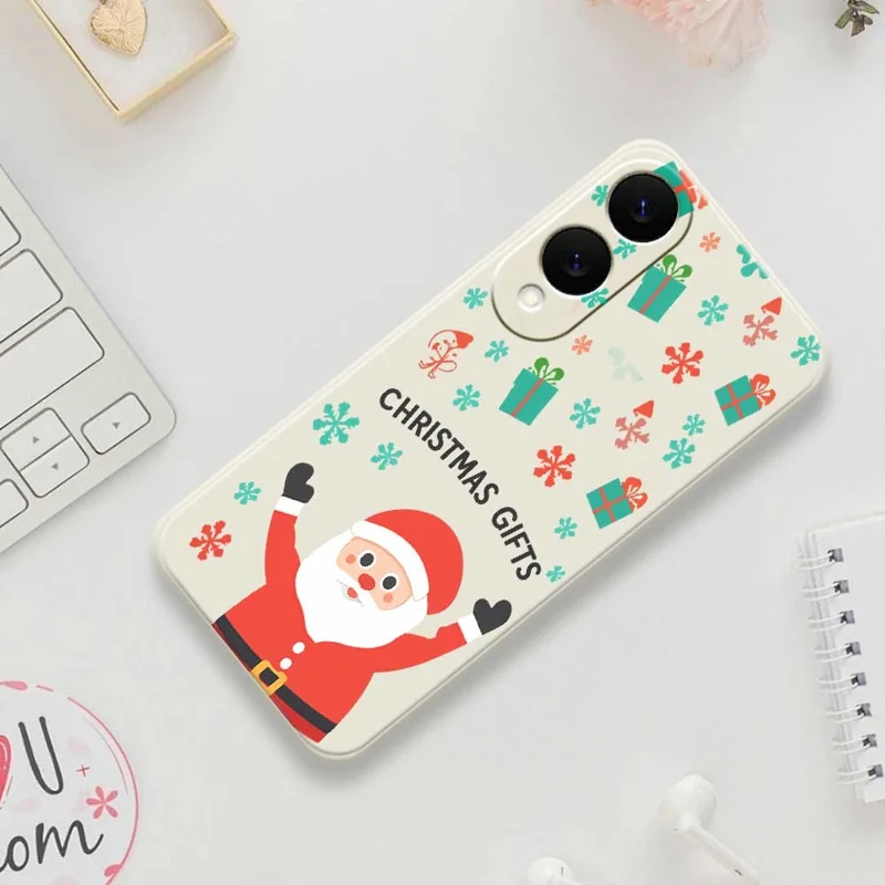 For Samsung Galaxy S25 Edge Case Christmas Gifts Pattern Printing Straight Edge TPU Phone Back Cover - Beige