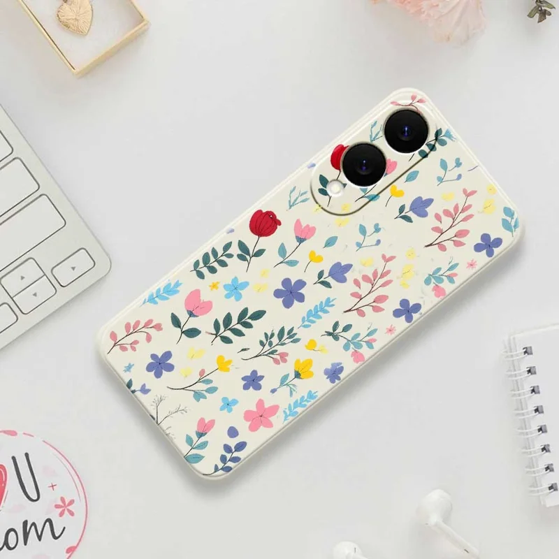 For Samsung Galaxy S25 Edge Case Colorful Flower Branches Pattern Printing Straight Edge TPU Phone Back Cover - Beige