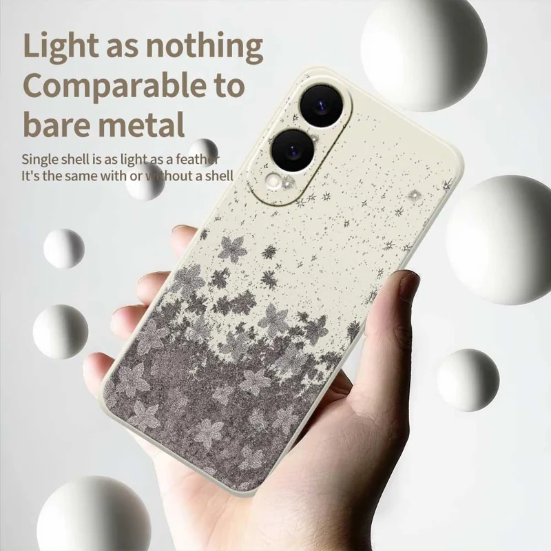 Für Samsung Galaxy S25 Edge Hülle Grau Blumenmuster Druck Geradkantig TPU Handyrückseite - Beige