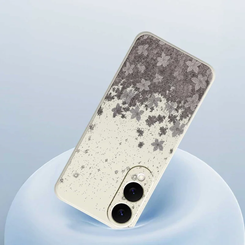 Für Samsung Galaxy S25 Edge Hülle Grau Blumenmuster Druck Geradkantig TPU Handyrückseite - Beige