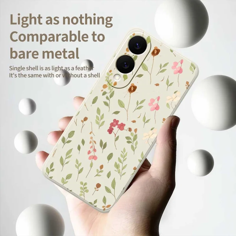 For Samsung Galaxy S25 Edge Case Small Flower Leaves Pattern Printing Straight Edge TPU Phone Back Cover - Beige