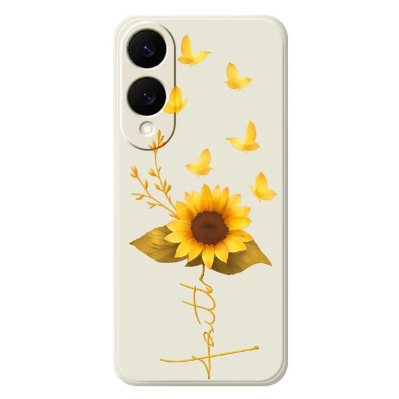 For Samsung Galaxy S25 Edge Case Golden Butterfly Sunflower Pattern Printing Straight Edge TPU Phone Back Cover - Beige
