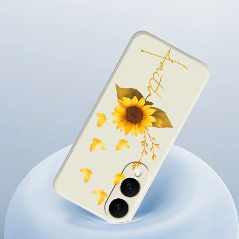 For Samsung Galaxy S25 Edge Case Golden Butterfly Sunflower Pattern Printing Straight Edge TPU Phone Back Cover - Beige