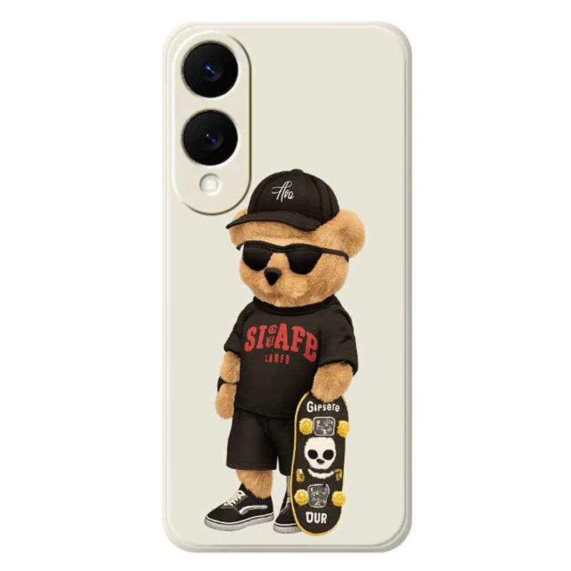 For Samsung Galaxy S25 Edge Case Cool Bear Pattern Printing Straight Edge TPU Phone Back Cover - Beige