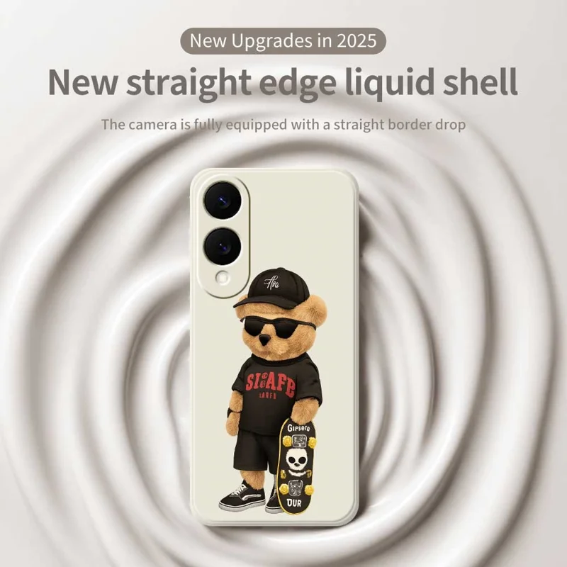 For Samsung Galaxy S25 Edge Case Cool Bear Pattern Printing Straight Edge TPU Phone Back Cover - Beige
