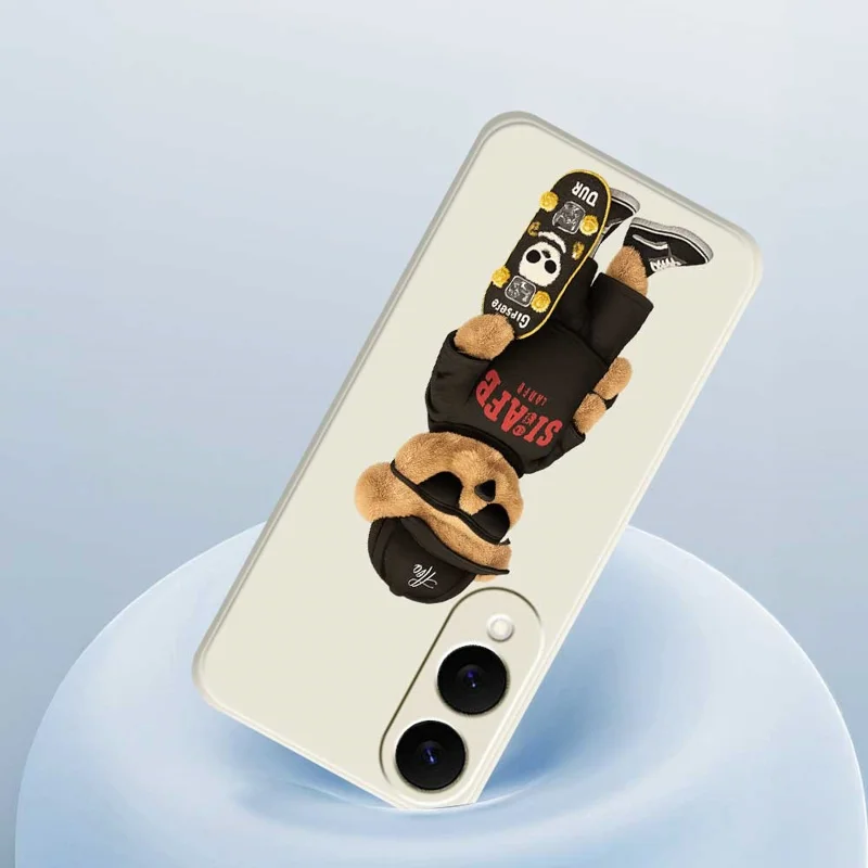 For Samsung Galaxy S25 Edge Case Cool Bear Pattern Printing Straight Edge TPU Phone Back Cover - Beige