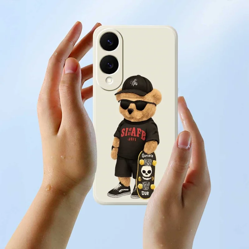 For Samsung Galaxy S25 Edge Case Cool Bear Pattern Printing Straight Edge TPU Phone Back Cover - Beige