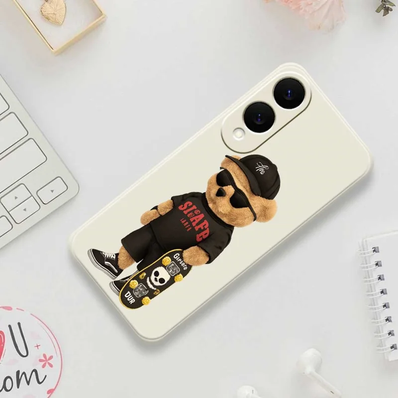 For Samsung Galaxy S25 Edge Case Cool Bear Pattern Printing Straight Edge TPU Phone Back Cover - Beige
