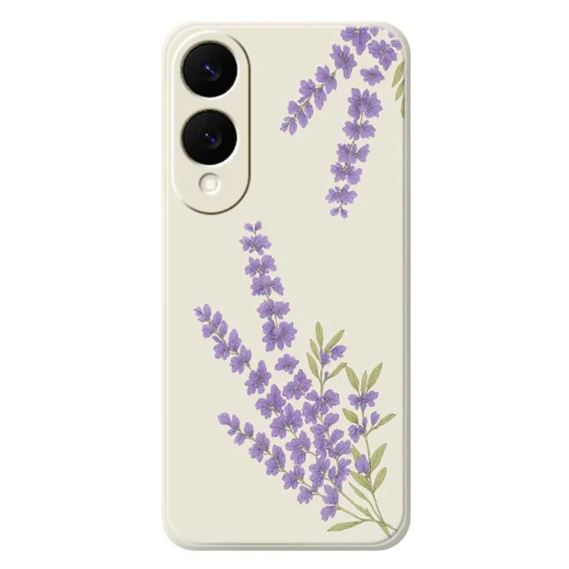 For Samsung Galaxy S25 Edge Case Lavender Pattern Printing Straight Edge TPU Phone Back Cover - Beige