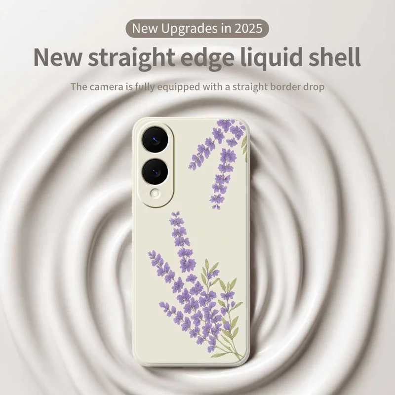 For Samsung Galaxy S25 Edge Case Lavender Pattern Printing Straight Edge TPU Phone Back Cover - Beige
