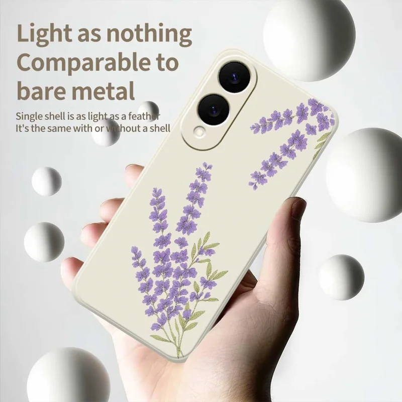 For Samsung Galaxy S25 Edge Case Lavender Pattern Printing Straight Edge TPU Phone Back Cover - Beige