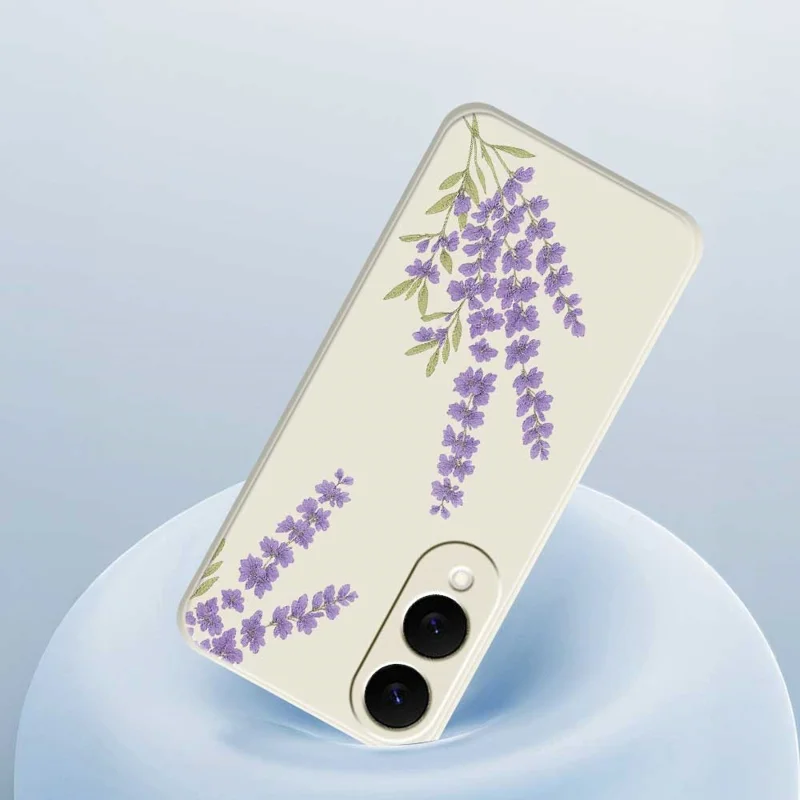For Samsung Galaxy S25 Edge Case Lavender Pattern Printing Straight Edge TPU Phone Back Cover - Beige
