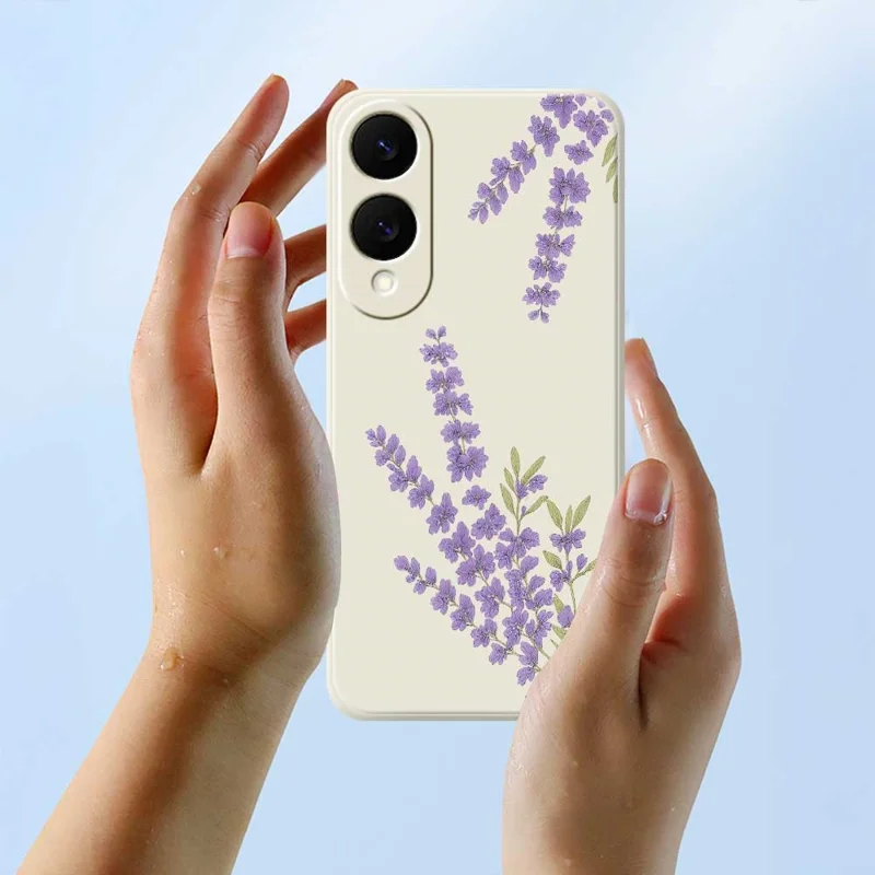 For Samsung Galaxy S25 Edge Case Lavender Pattern Printing Straight Edge TPU Phone Back Cover - Beige