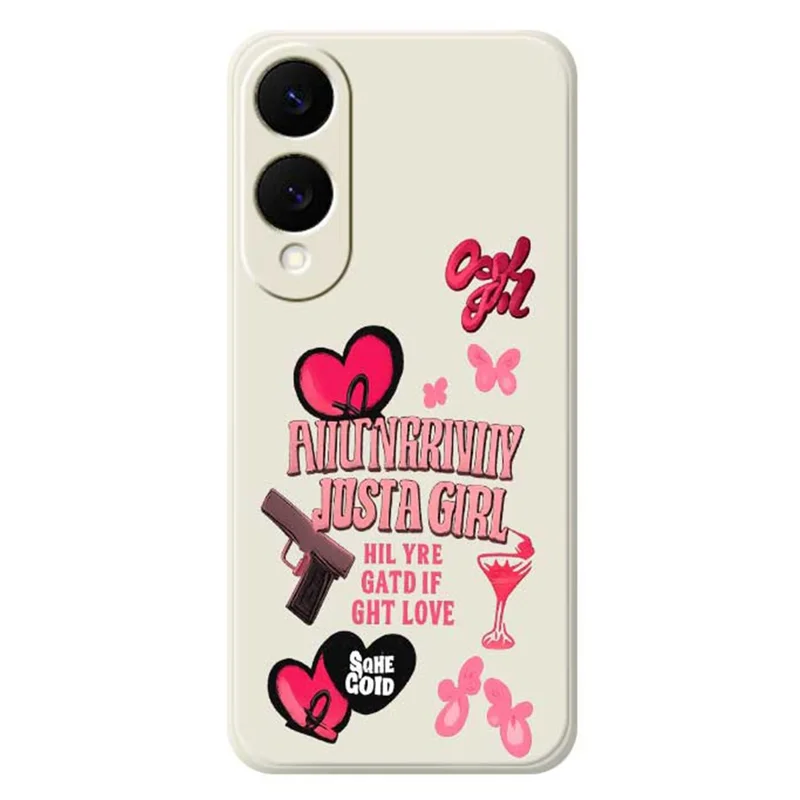 For Samsung Galaxy S25 Edge Case Pink Elements Pattern Printing Straight Edge TPU Phone Back Cover - Beige