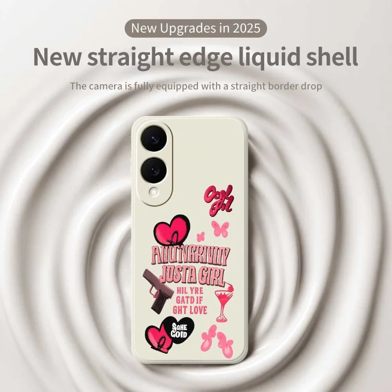 For Samsung Galaxy S25 Edge Case Pink Elements Pattern Printing Straight Edge TPU Phone Back Cover - Beige