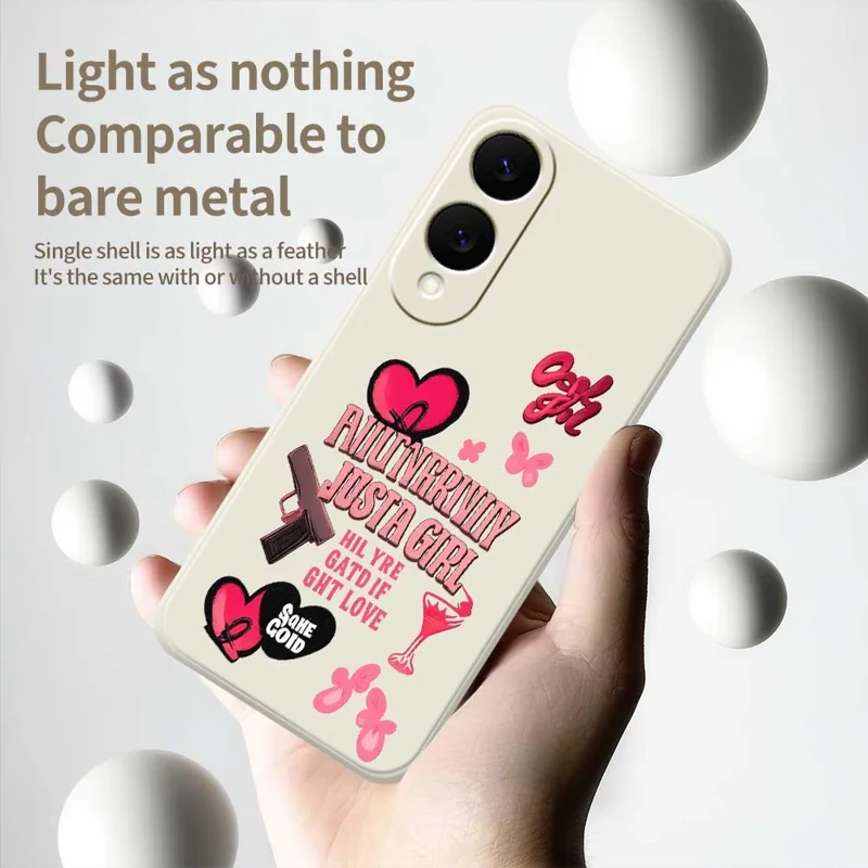 For Samsung Galaxy S25 Edge Case Pink Elements Pattern Printing Straight Edge TPU Phone Back Cover - Beige