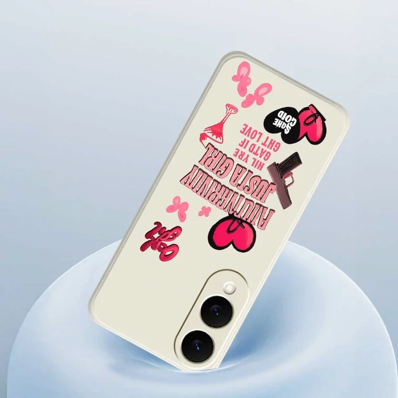 For Samsung Galaxy S25 Edge Case Pink Elements Pattern Printing Straight Edge TPU Phone Back Cover - Beige