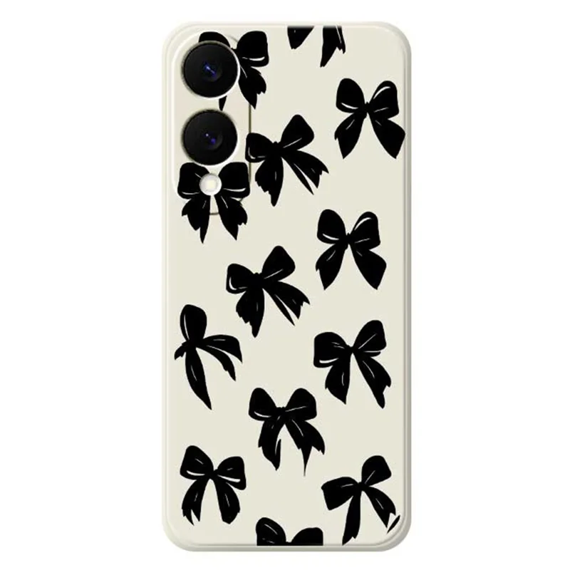 Cover per Samsung Galaxy S25 Edge con Stampa a Fiocco Nero - Custodia Posteriore in TPU con Bordi Dritti - Beige