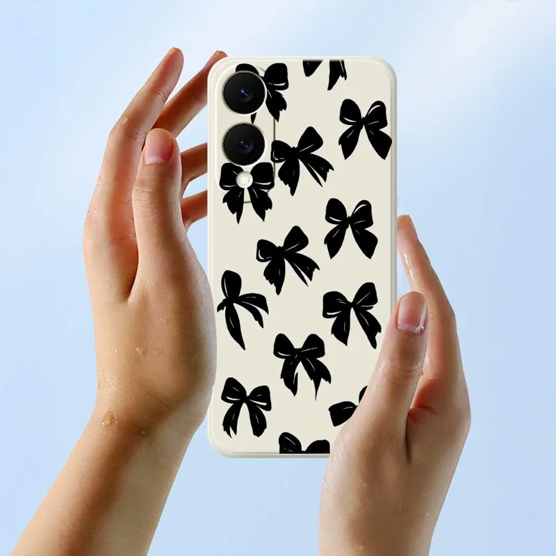 Cover per Samsung Galaxy S25 Edge con Stampa a Fiocco Nero - Custodia Posteriore in TPU con Bordi Dritti - Beige