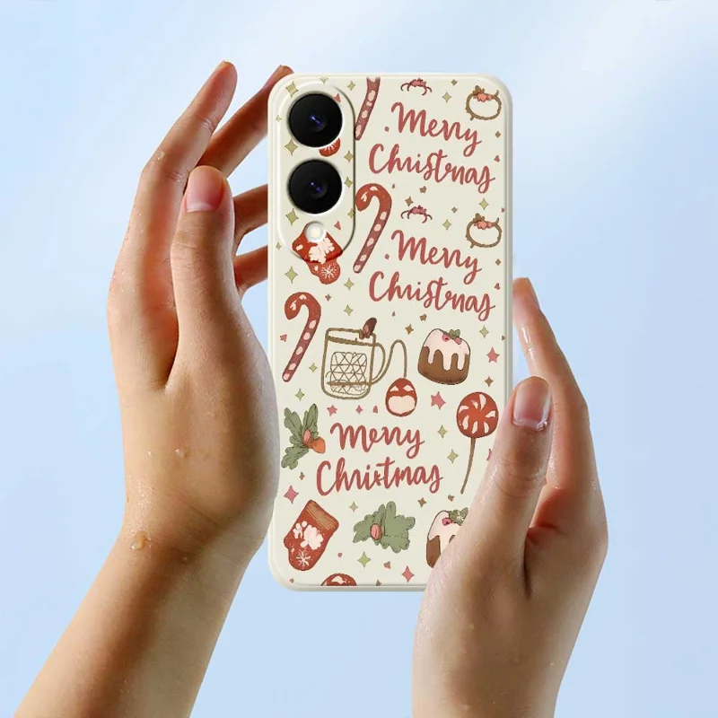 Чехол для Samsung Galaxy S25 Edge с рождественским принтом и прямым краем, мягкий TPU чехол для смартфона - Бежевый