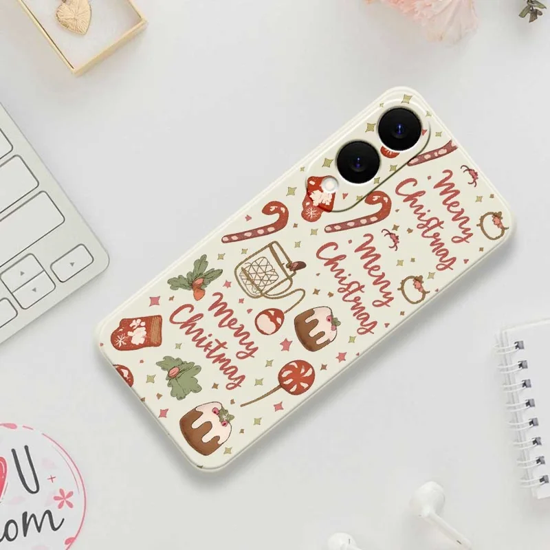 Чехол для Samsung Galaxy S25 Edge с рождественским принтом и прямым краем, мягкий TPU чехол для смартфона - Бежевый