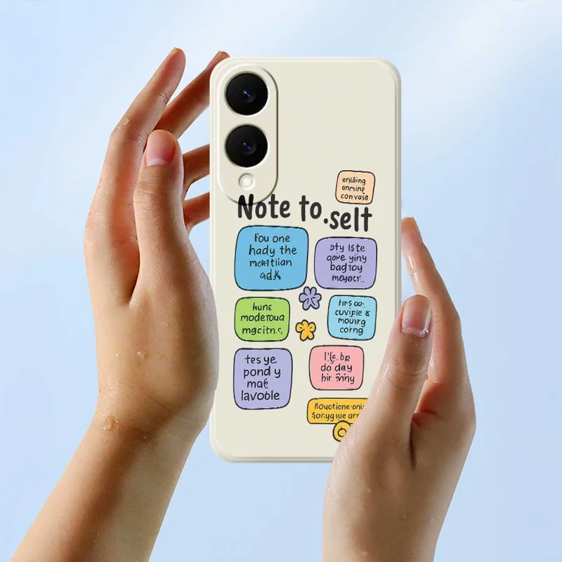 Für Samsung Galaxy S25 Edge Hülle Bunte klebrige Notizenmuster Druck Gerade Kante TPU Handy-Rückseite - Beige