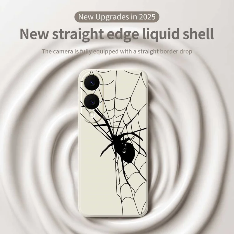 Capa traseira do telefone TPU com borda reta e estampa de aranha para o Samsung Galaxy S25 Edge - Bege