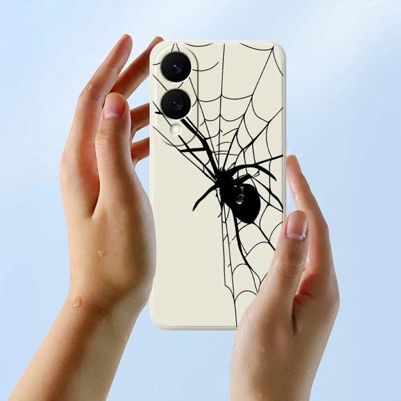 Capa traseira do telefone TPU com borda reta e estampa de aranha para o Samsung Galaxy S25 Edge - Bege