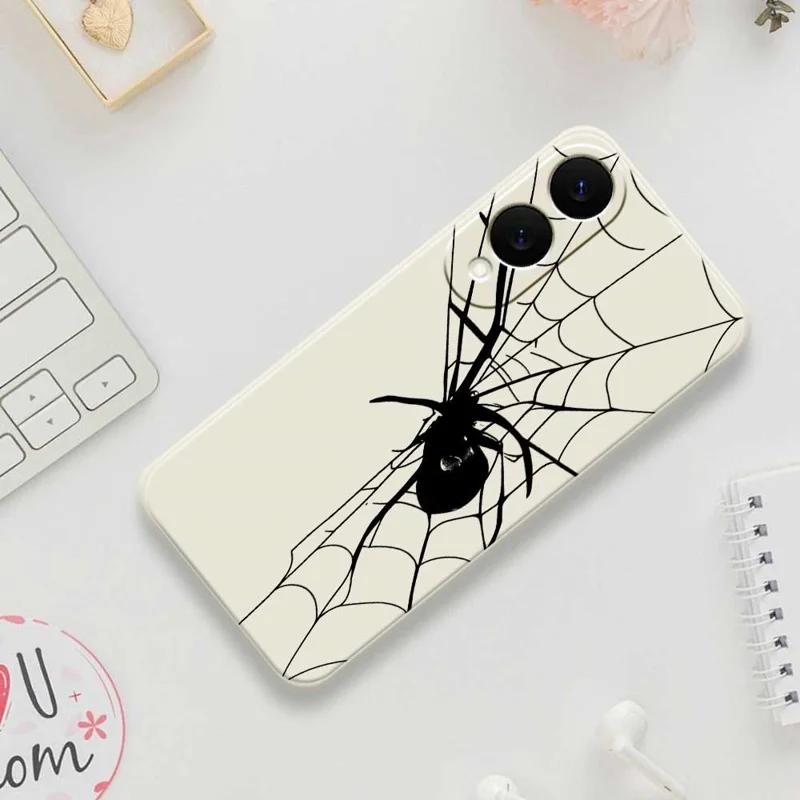 Capa traseira do telefone TPU com borda reta e estampa de aranha para o Samsung Galaxy S25 Edge - Bege