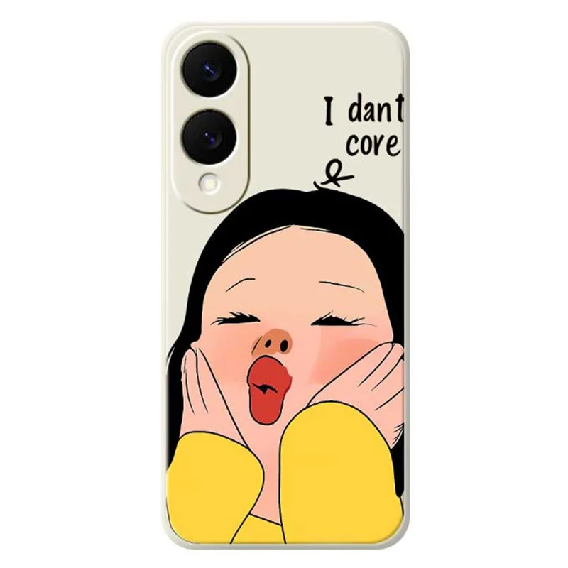 For Samsung Galaxy S25 Edge Case Girl Holding Face Pattern Printing Straight Edge TPU Phone Back Cover - Beige