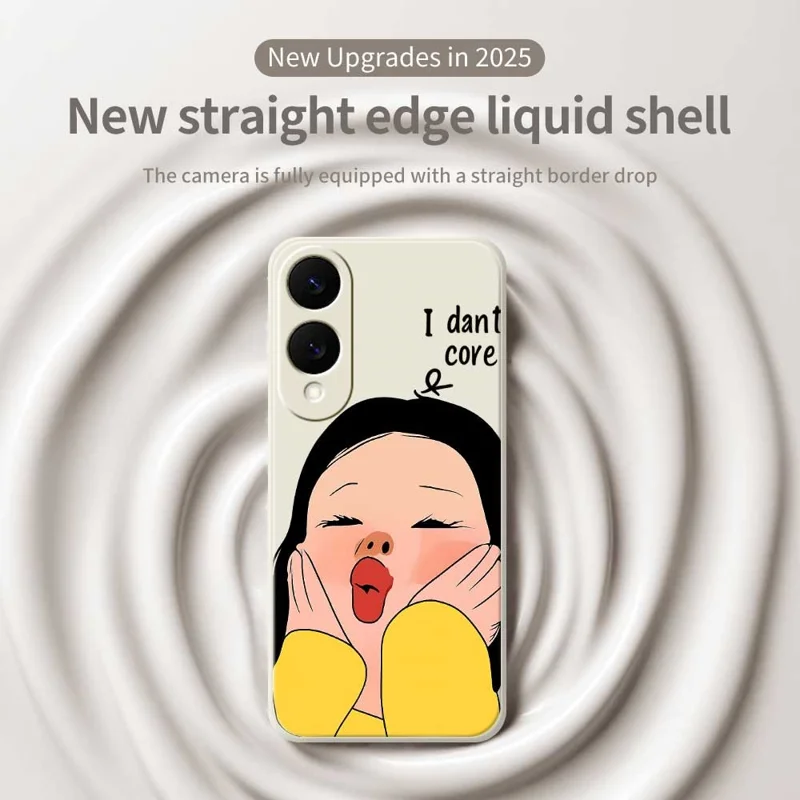 For Samsung Galaxy S25 Edge Case Girl Holding Face Pattern Printing Straight Edge TPU Phone Back Cover - Beige
