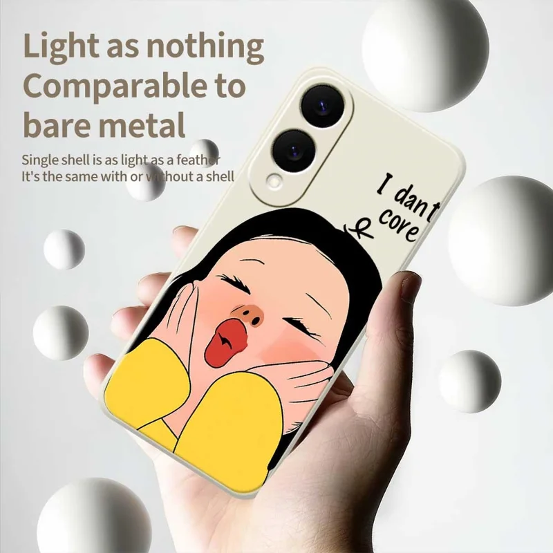 For Samsung Galaxy S25 Edge Case Girl Holding Face Pattern Printing Straight Edge TPU Phone Back Cover - Beige