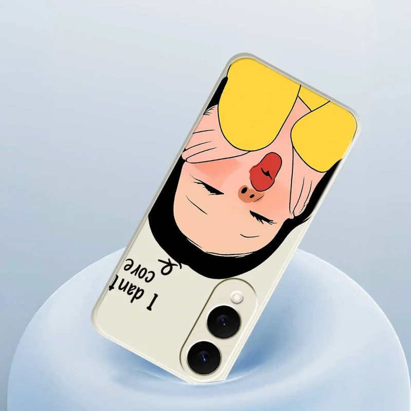 For Samsung Galaxy S25 Edge Case Girl Holding Face Pattern Printing Straight Edge TPU Phone Back Cover - Beige