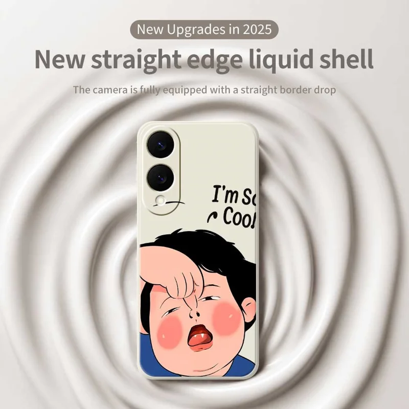 For Samsung Galaxy S25 Edge Case Make Faces Kid Pattern Printing Straight Edge TPU Phone Back Cover - Beige