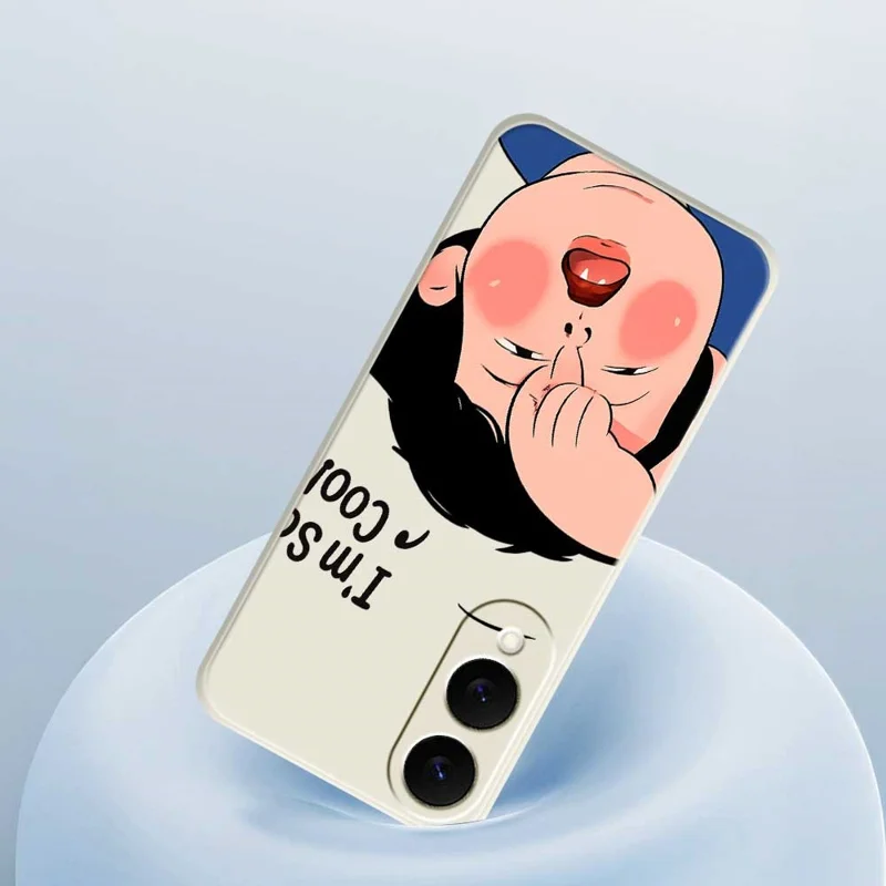 For Samsung Galaxy S25 Edge Case Make Faces Kid Pattern Printing Straight Edge TPU Phone Back Cover - Beige