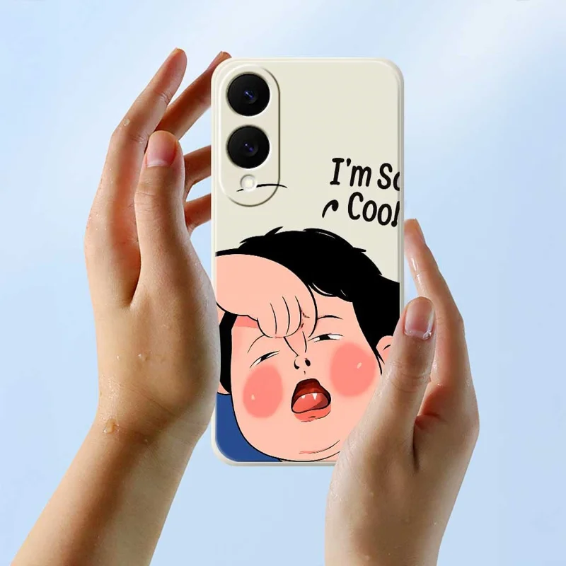 For Samsung Galaxy S25 Edge Case Make Faces Kid Pattern Printing Straight Edge TPU Phone Back Cover - Beige