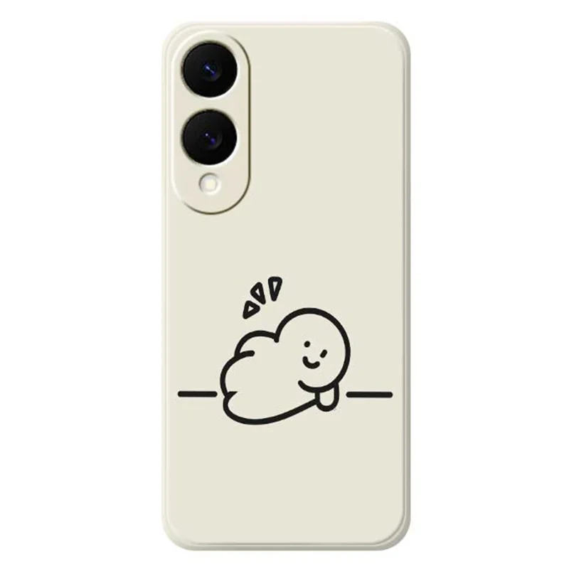 TPU-telefoonhoesje met stokfiguurprint voor Samsung Galaxy S25 Edge, rechte rand, beige