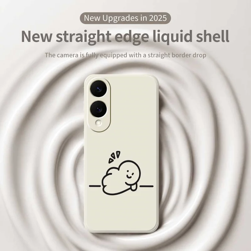 TPU-telefoonhoesje met stokfiguurprint voor Samsung Galaxy S25 Edge, rechte rand, beige