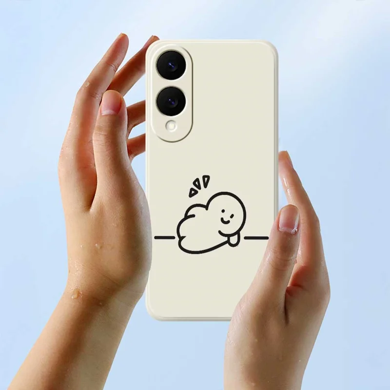 TPU-telefoonhoesje met stokfiguurprint voor Samsung Galaxy S25 Edge, rechte rand, beige