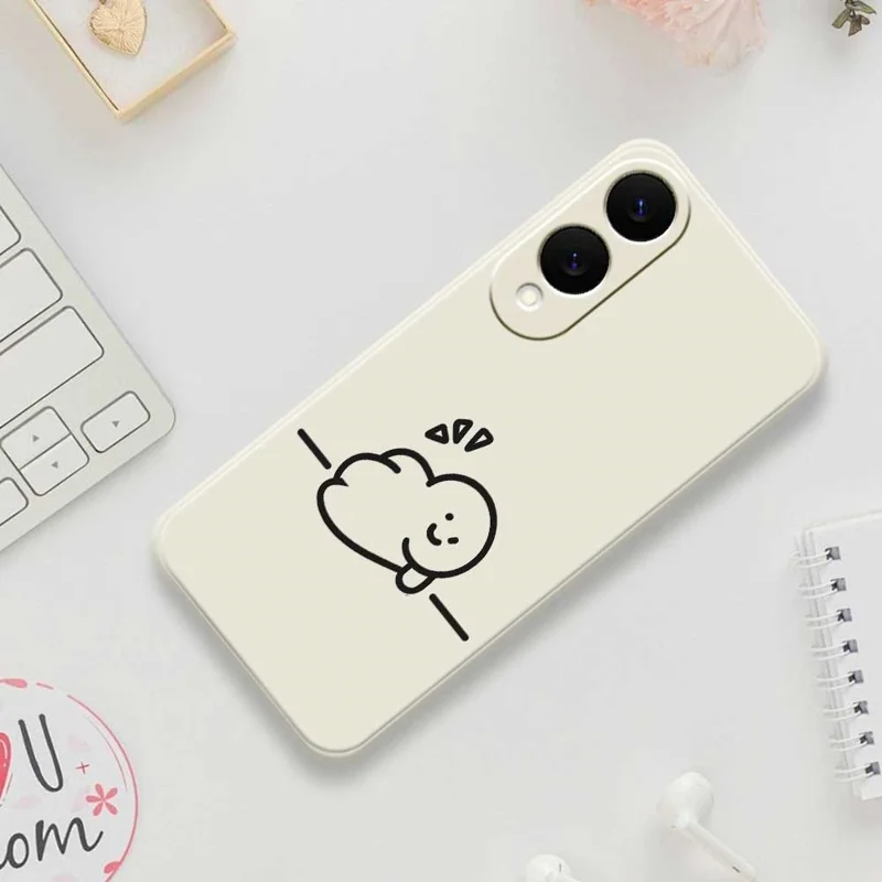 TPU-telefoonhoesje met stokfiguurprint voor Samsung Galaxy S25 Edge, rechte rand, beige