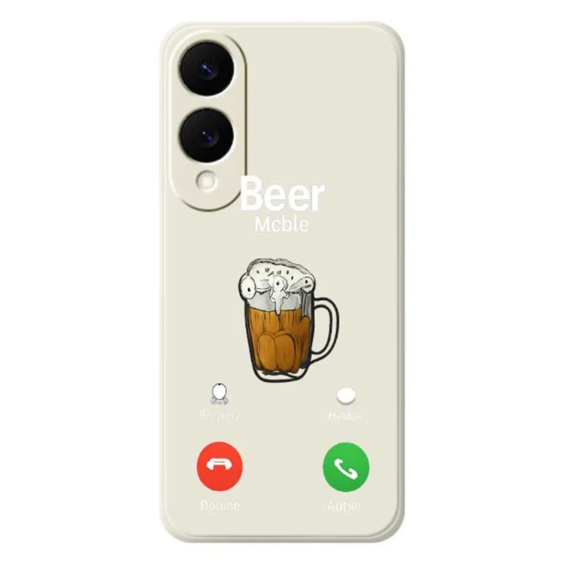 For Samsung Galaxy S25 Edge Case Beer Pattern Printing Straight Edge TPU Phone Back Cover - Beige